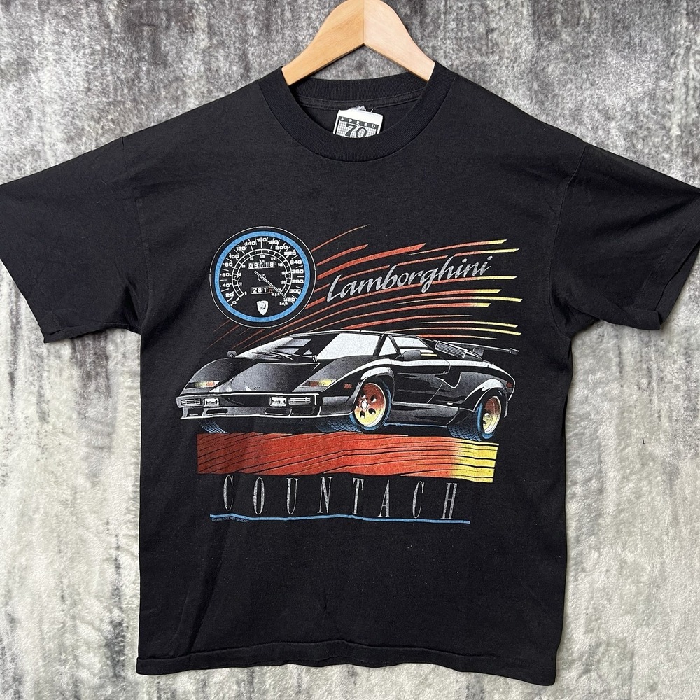 Vintage 90s Lamborghini Countach Black T-Shirt Men's Size L Speed Limit 70 SSI
